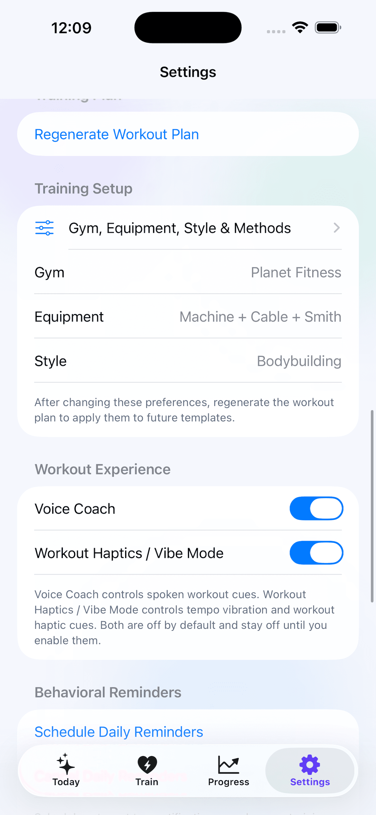 Vibe Reps achievements screen showing rare, epic, and legendary workout milestones.